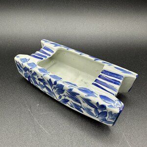 Vintage Pier 1 Imports Blue White Ceramic Catchall Tray 6" Floral Stripe Planter